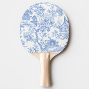 Raquette De Ping Pong Toile de chinoiserie bleue dragon fleur de cerisie