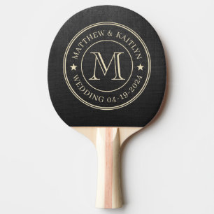 Raquette De Ping Pong Toile de fond noire pour mariage monogramme étoile