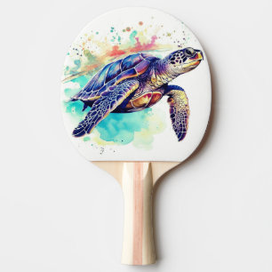 Raquette De Ping Pong Tortue de mer Peinture d'aquarelle de natation