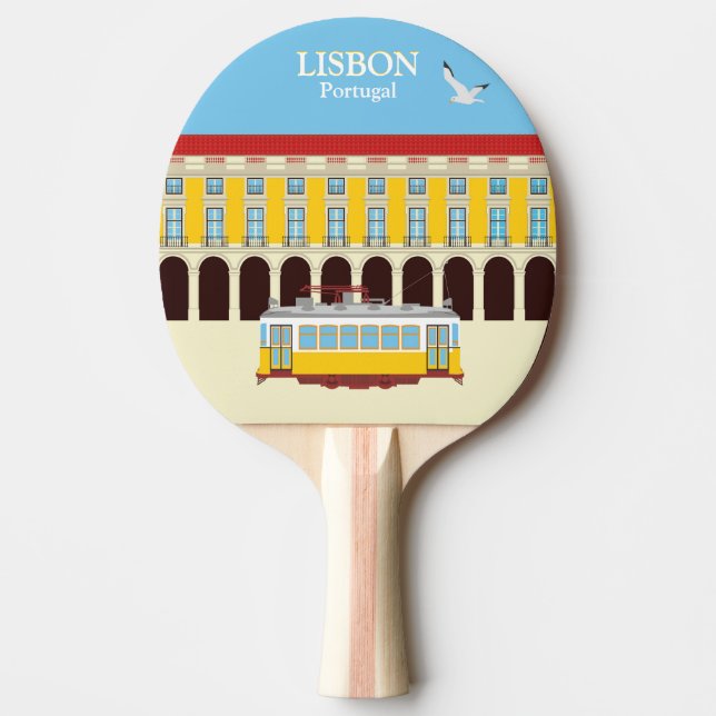 Raquette De Ping Pong Tramway jaune de Lisbonne style vintage (Devant)