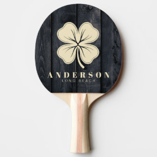 Raquette De Ping Pong Trèfle à quatre feuilles Bois Brûlé Foncé avec Nom