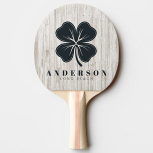 Raquette De Ping Pong Trèfle à quatre feuilles en bois blanchi avec nom