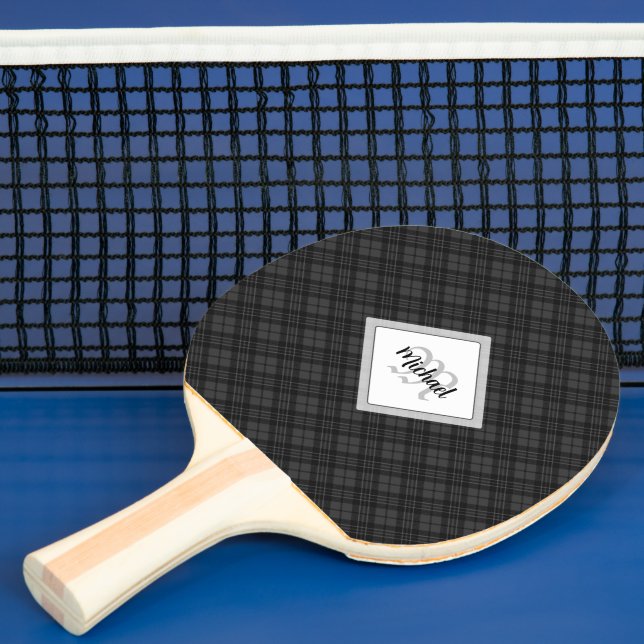 Raquette De Ping Pong Trendy noir blanc tartan Personnaliser Monogramme (Insitu)