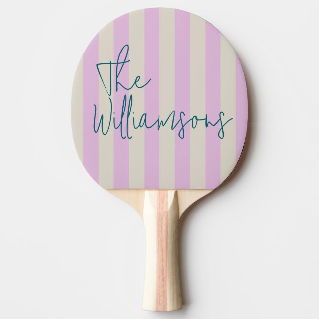 Raquette De Ping Pong Trendy Pink White Stripes Custom Script Wedding (Devant)