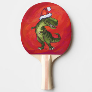 Raquette De Ping Pong TRex Dino à Santa Hat sur Red