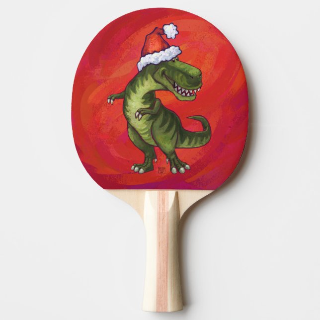 Raquette De Ping Pong TRex Dino à Santa Hat sur Red (Devant)
