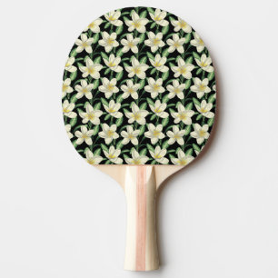 Raquette De Ping Pong Tropical continu motif fleurs blanches feuille ver