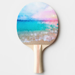 Raquette De Ping Pong Tropical Morning Sunrise Stain Glass Beach