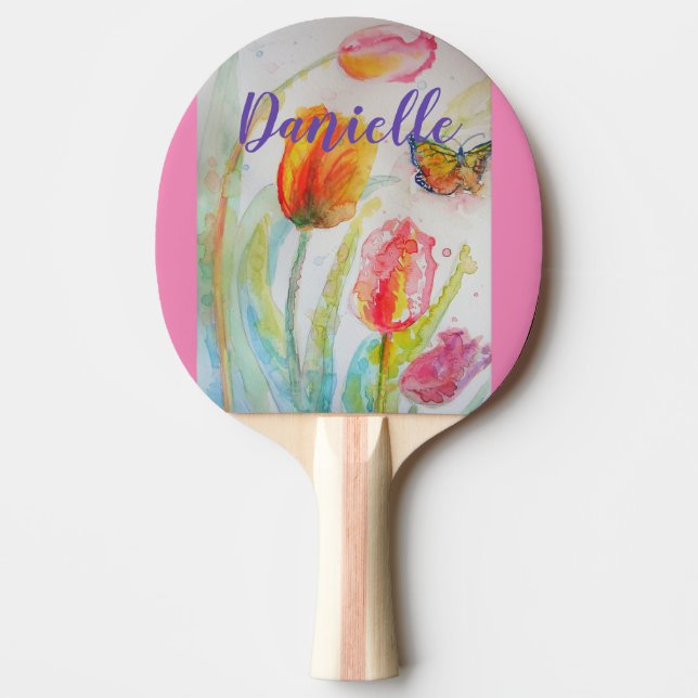 Raquette De Ping Pong Tulipe rose Aquarelle florale Ping Paddle (Devant)