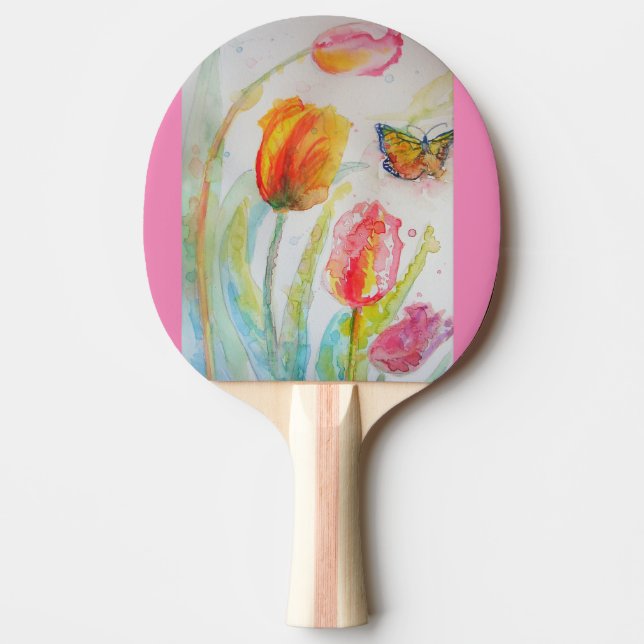 Raquette De Ping Pong Tulipe rose Floral Aquarelle Ping Pong Paddle (Devant)