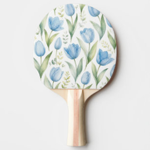 Raquette De Ping Pong Tulipes Bleues Peinture Florale Aquarelle Botaniqu
