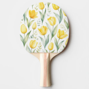 Raquette De Ping Pong Tulipes jaunes Peinture florale aquarelle Botaniqu