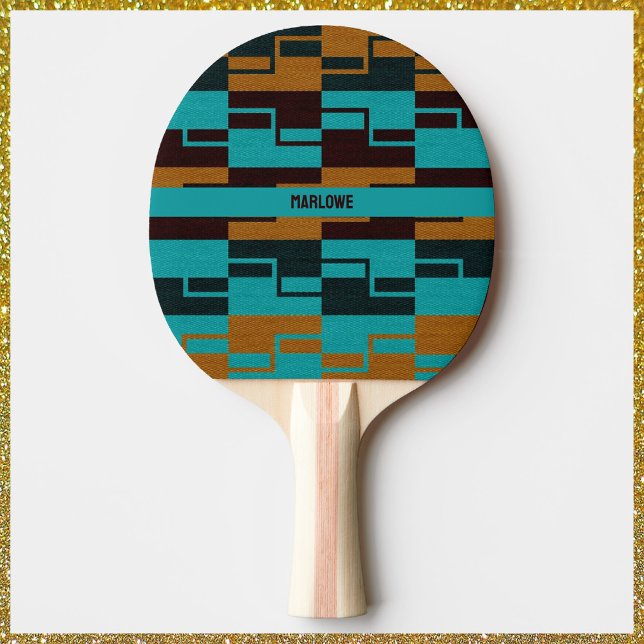 Raquette De Ping Pong Turquoise géométrique Noir et Brown (Créateur téléchargé)