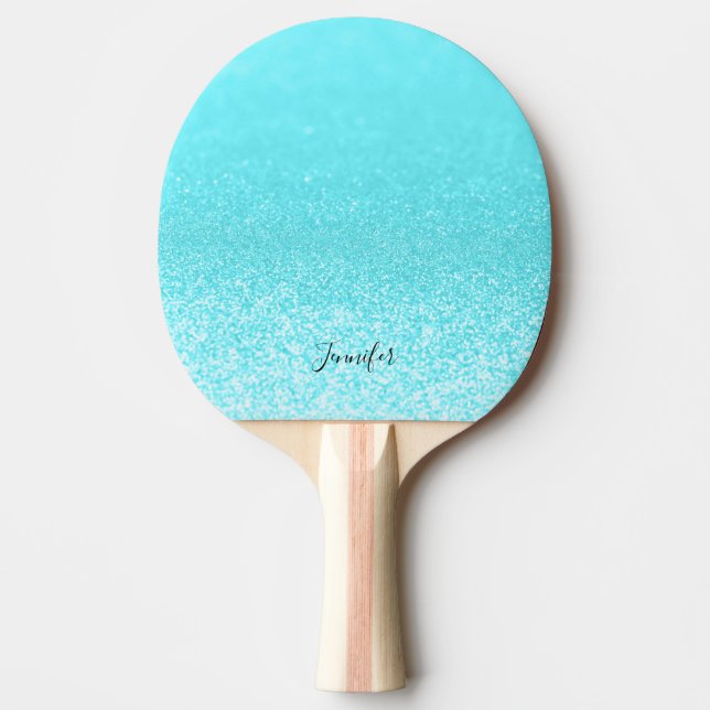 Raquette De Ping Pong Turquoises feux de Parties scintillant bleue perso (Devant)