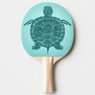 Raquette De Ping Pong Turtle Dessin bleu vert sur Aqua