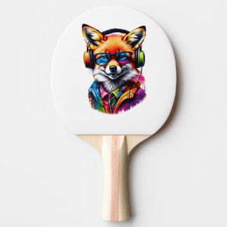 Raquette De Ping Pong Un renard dans les écouteurs et les lunettes