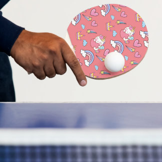Raquette De Ping Pong Une Unicorne Magique Arc-en-ciel Joyeuse fête d'an