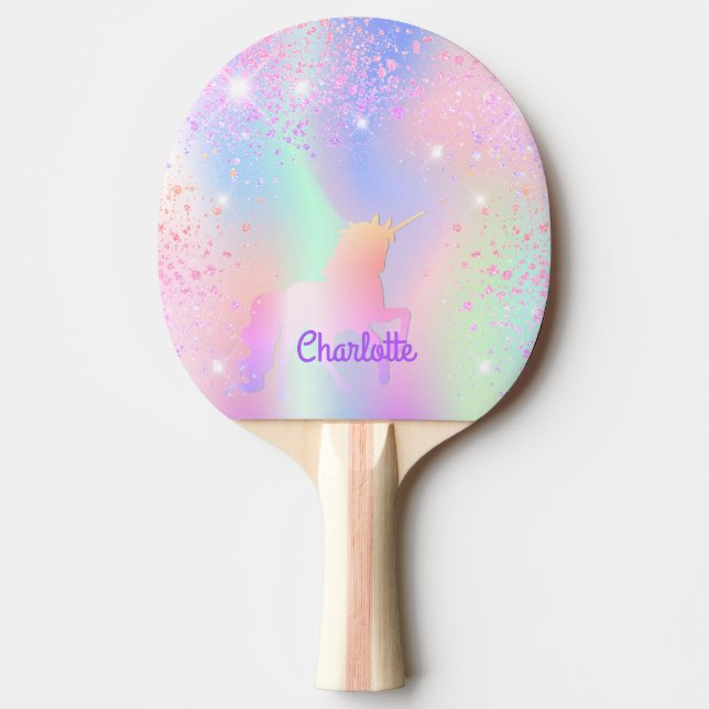 Raquette De Ping Pong Unicorn rose parties scintillant arc-en-ciel viole (Devant)