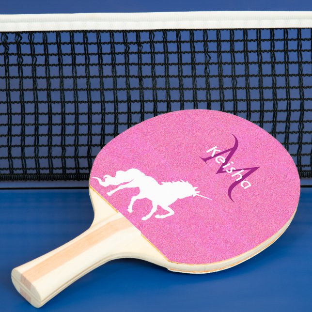 Raquette De Ping Pong Unicorn rose parties scintillant monogramme nom fi (Insitu)
