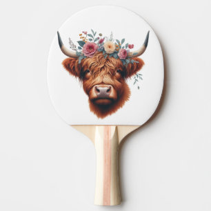 Raquette De Ping Pong Vache des hautes terres mignonne, florale/printani