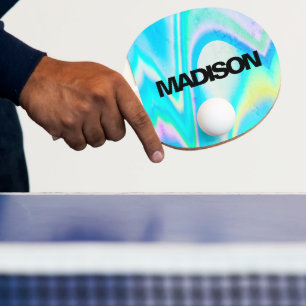 Raquette De Ping Pong Vague de nom holographique personnalisé cool et mi
