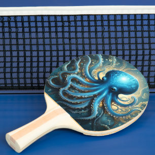 Raquette De Ping Pong Vagues célestes : L'art fractal du poulpe bleu
