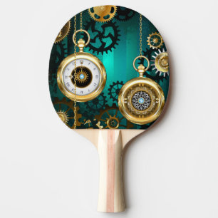 Raquette De Ping Pong Veille bijoux Steampunk sur un Arrière - plan vert