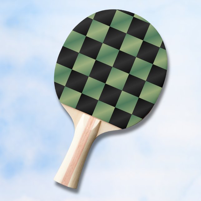 Raquette De Ping Pong Vert olive noir dégradé moderne à carreaux  (Créateur téléchargé)