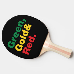 Raquette De Ping Pong Vert, Or et Rouge.
