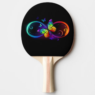 Raquette De Ping Pong Vibrant infinity with rainbow butterfly on black
