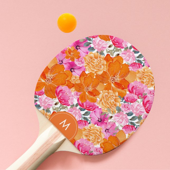 Raquette De Ping Pong Vibrant rose orange Vibrant Floral Personnalisé Mo (Créateur téléchargé)