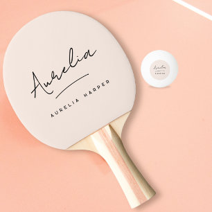 Raquette De Ping Pong Vierge rose rose moderne Script Monogramme Signatu
