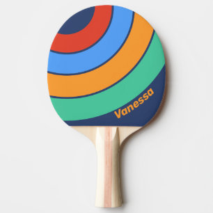Raquette De Ping Pong Vieux Style Rétro Cercle Rayé de l'Arc-en-Ciel ave