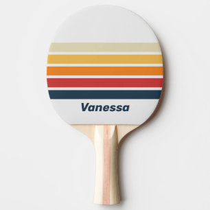 Raquette De Ping Pong Vintage Arc-en-ciel délavé sur rayures avec nom