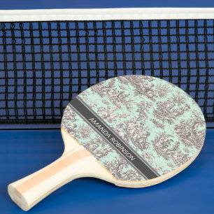 Raquette De Ping Pong Vintage menthe noire toile de jouy imprimée