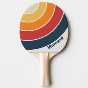 Raquette De Ping Pong Vintage Rayure Cercle Arc-en-ciel Délavé avec Nom