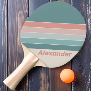 Raquette De Ping Pong Vintage Sport Doux Coquillage Rayé avec Nom