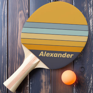 Raquette De Ping Pong Vintage Sport Rétrograde Arc-en-ciel Rayé avec Nom