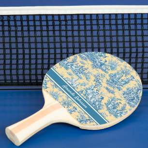 Raquette De Ping Pong Vintage turquoise jaune toile de jouy imprimé