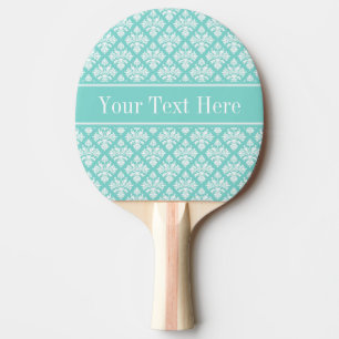 Raquette De Ping Pong Vintage Turquoise Wht Damask #3 Turq Nom Monogram