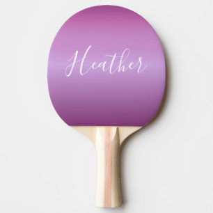 Raquette De Ping Pong Violet violet et script blanc personnalisé