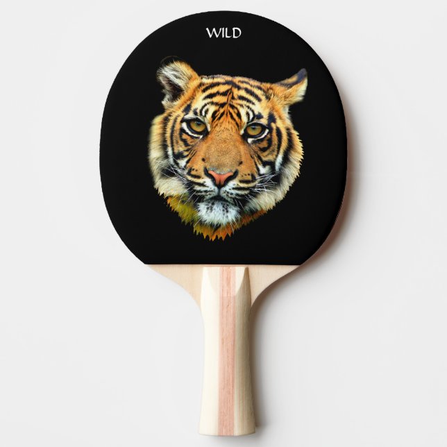 Raquette De Ping Pong Visage animal sauvage de tigre sur noir (Devant)