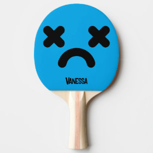 Raquette De Ping Pong Visage Bleu Triste et Étourdi avec Nom