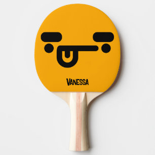 Raquette De Ping Pong Visage Confus Mignon Orange avec Nom