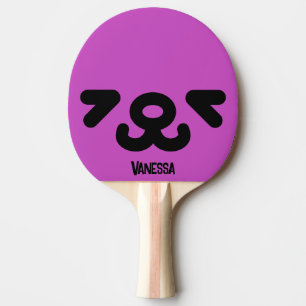 Raquette De Ping Pong Visage de chiot heureux violet avec nom