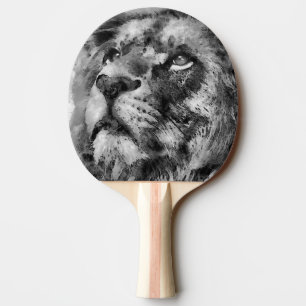 Raquette De Ping Pong Visage de lion placide argenté