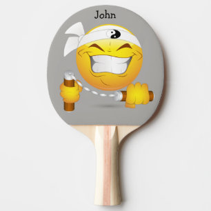 Raquette De Ping Pong Visage heureux de Ninja en jaune personnalisé