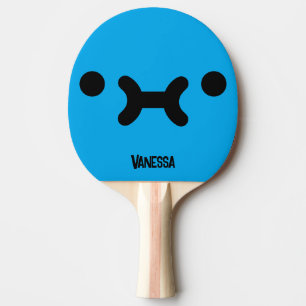 Raquette De Ping Pong Visage Mignon Boudeur Bleu avec Nom