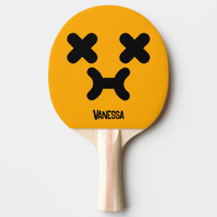Raquette De Ping Pong Visage Orange Boudeur Étourdi avec Nom