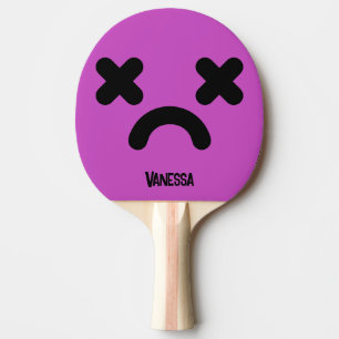Raquette De Ping Pong Visage Violet Attristé et Hébété avec Nom